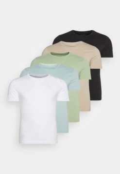 Pier One 5 Pack - T-Shirt Basic - White/Beige/Black