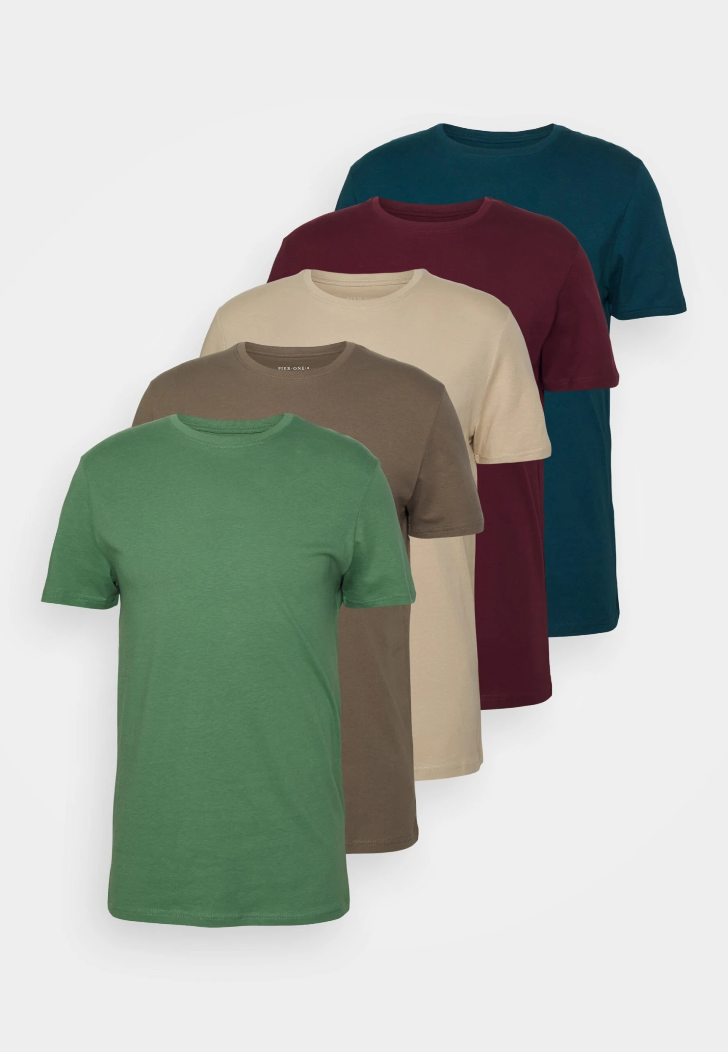 Pier One 5 Pack - T-Shirt Basic - Green/Beige/Khaki 1 Pier One 5 Pack - T-Shirt Basic - Green/Beige/Khaki